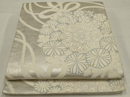 平和屋着物◎六通柄袋帯　唐織　結び紐花文　銀糸　正絹　逸品　AABL5025ou