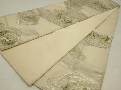 平和屋着物◎六通柄袋帯　唐織　向かい鳥花文　金銀糸　正絹　逸品　AABL5028ou
