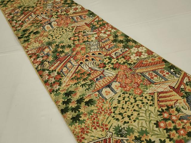 平和屋着物◎六通柄　本袋帯　風景文　金糸　正絹　逸品　AABL5031ou