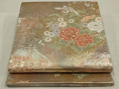 平和屋着物◎佐賀錦　六通柄袋帯　花鳥文　金糸　引箔　正絹　逸品　AABL5032ou