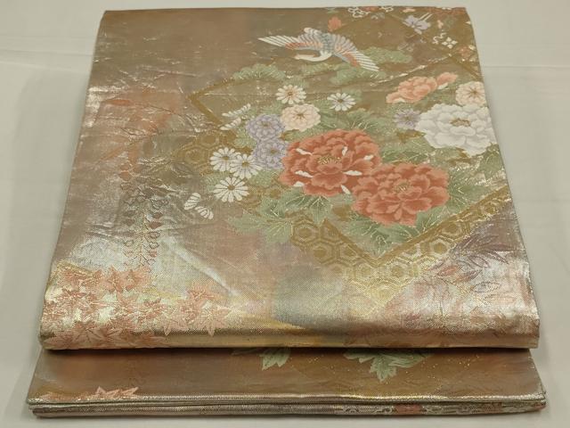 平和屋着物◎佐賀錦　六通柄袋帯　花鳥文　金糸　引箔　正絹　逸品　AABL5032ou