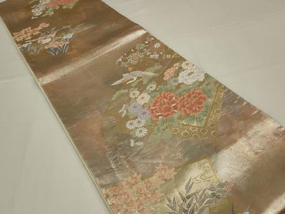 平和屋着物◎佐賀錦　六通柄袋帯　花鳥文　金糸　引箔　正絹　逸品　AABL5032ou
