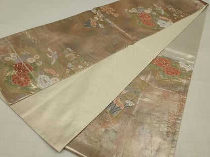 平和屋着物◎佐賀錦　六通柄袋帯　花鳥文　金糸　引箔　正絹　逸品　AABL5032ou