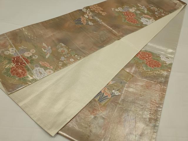 平和屋着物◎佐賀錦　六通柄袋帯　花鳥文　金糸　引箔　正絹　逸品　AABL5032ou