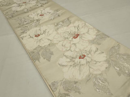 平和屋着物◎六通柄袋帯　唐織　枝牡丹　銀糸　正絹　逸品　AABL5034ou