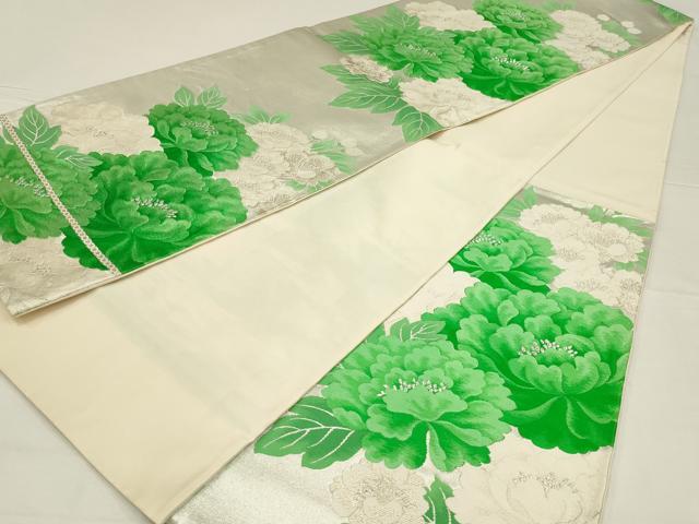 平和屋着物◎六通柄袋帯　唐織　牡丹　銀糸　正絹　逸品　AABL5035ou