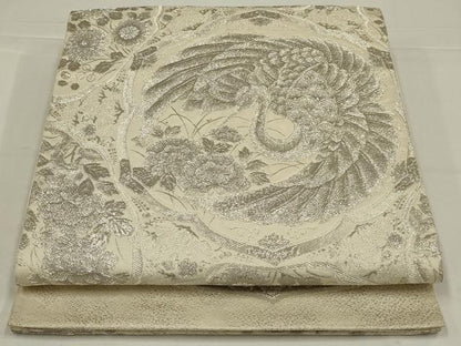 平和屋着物◎六通柄袋帯　絵皿花文　プラチナ箔九百瑞錦　正絹　逸品　AABL5036ou