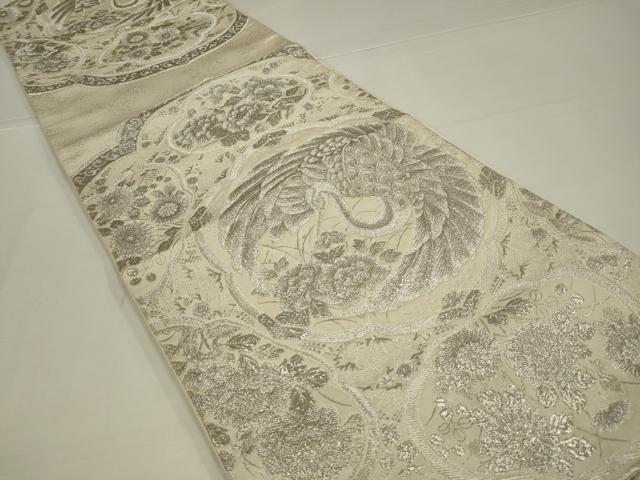 平和屋着物◎六通柄袋帯　絵皿花文　プラチナ箔九百瑞錦　正絹　逸品　AABL5036ou