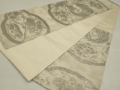 平和屋着物◎六通柄袋帯　絵皿花文　プラチナ箔九百瑞錦　正絹　逸品　AABL5036ou