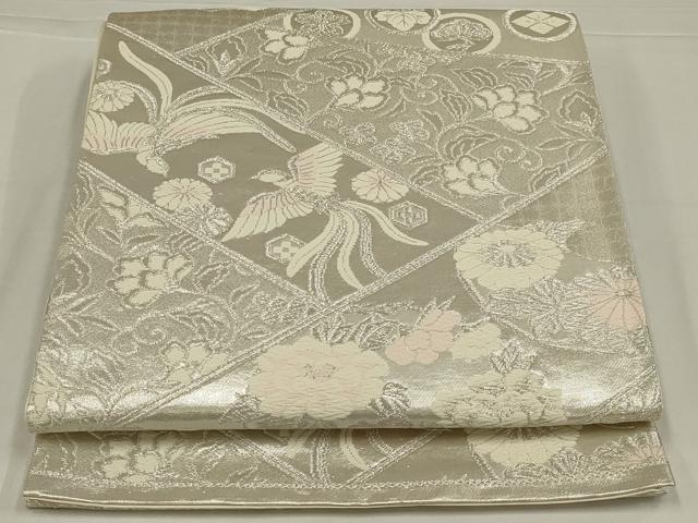 平和屋着物◎六通柄袋帯　切嵌花鳥文　銀糸　正絹　逸品　未使用　AABL5037ou