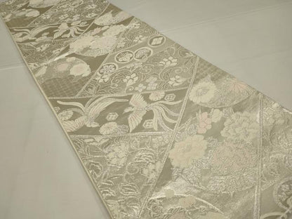 平和屋着物◎六通柄袋帯　切嵌花鳥文　銀糸　正絹　逸品　未使用　AABL5037ou