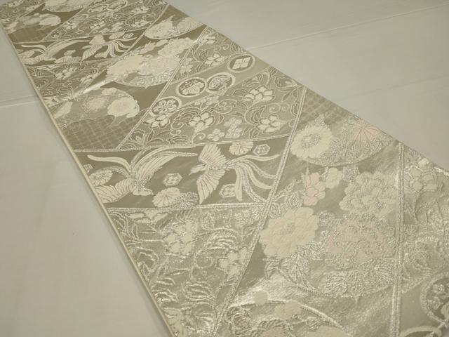 平和屋着物◎六通柄袋帯　切嵌花鳥文　銀糸　正絹　逸品　未使用　AABL5037ou