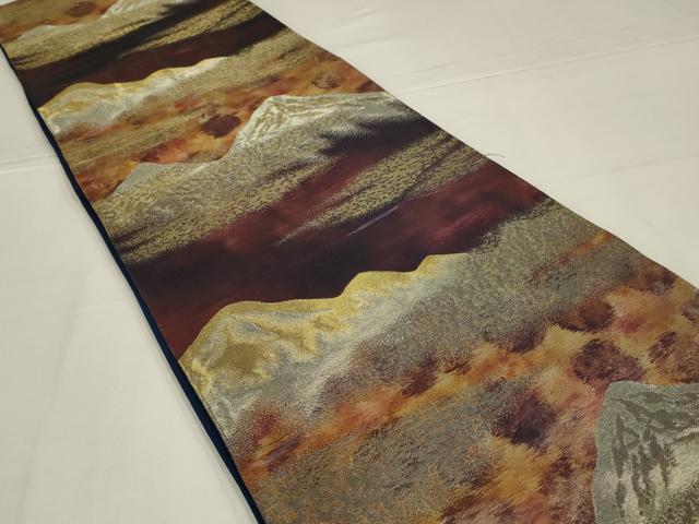 平和屋着物◎六通柄袋帯　遠山文　金糸　正絹　逸品　AABL5039ou