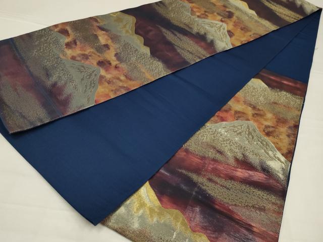 平和屋着物◎六通柄袋帯　遠山文　金糸　正絹　逸品　AABL5039ou