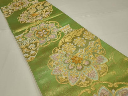 平和屋着物◎六通柄袋帯　陶器花文　金銀糸　正絹　逸品　AABL5040ou