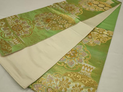 平和屋着物◎六通柄袋帯　陶器花文　金銀糸　正絹　逸品　AABL5040ou