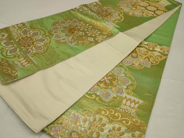 平和屋着物◎六通柄袋帯　陶器花文　金銀糸　正絹　逸品　AABL5040ou