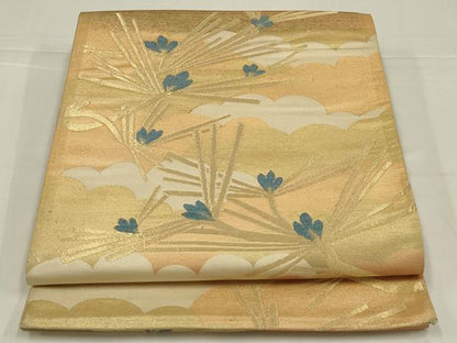 平和屋着物◎六通柄袋帯　枝松葉文　金糸　正絹　逸品　AABL5044ou