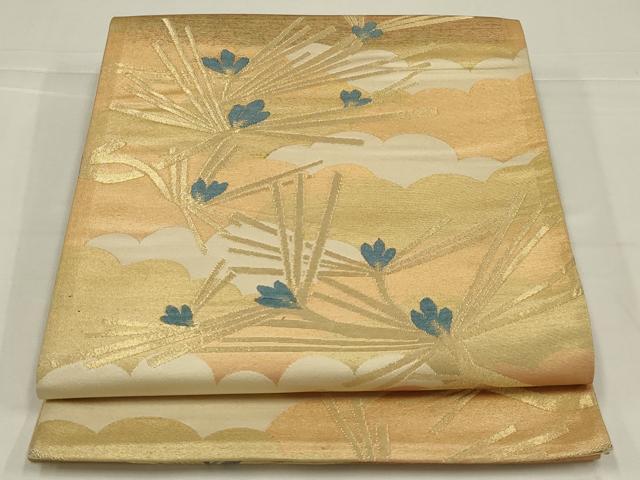 平和屋着物◎六通柄袋帯　枝松葉文　金糸　正絹　逸品　AABL5044ou