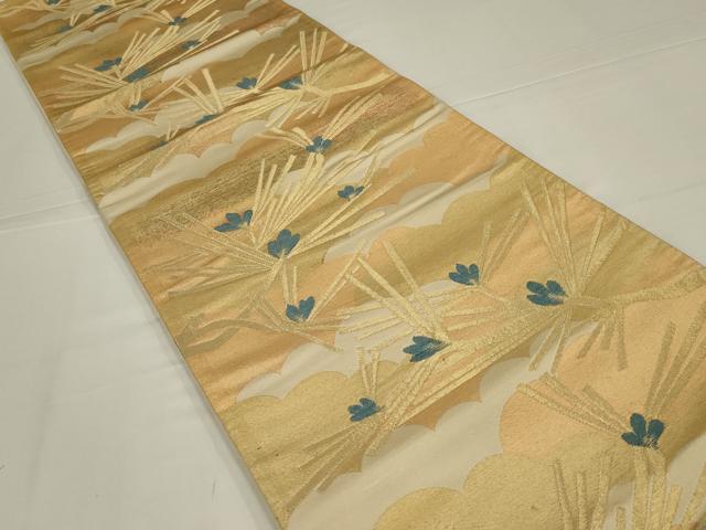 平和屋着物◎六通柄袋帯　枝松葉文　金糸　正絹　逸品　AABL5044ou