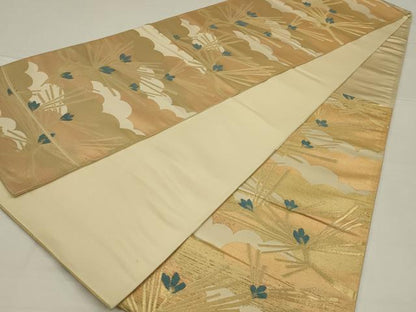 平和屋着物◎六通柄袋帯　枝松葉文　金糸　正絹　逸品　AABL5044ou