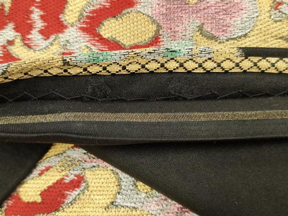 平和屋着物◎六通柄袋帯　草花文　黒地　金糸　正絹　逸品　AABL5046ou