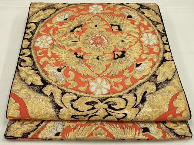 平和屋着物◎六通柄　本袋帯　花丸文　黒地　金糸　正絹　逸品　AABL5047ou