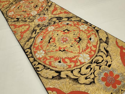 平和屋着物◎六通柄　本袋帯　花丸文　黒地　金糸　正絹　逸品　AABL5047ou
