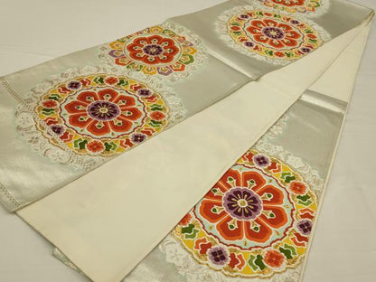 平和屋着物◎六通柄袋帯　唐織　花丸文　金銀糸　正絹　逸品　AABL5049ou