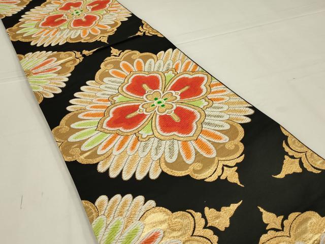 平和屋着物◎六通柄袋帯　唐織　舞花文　黒地　金糸　正絹　逸品　AABL5055ou