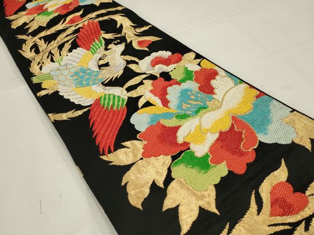 平和屋着物◎六通柄袋帯　唐織　鳳凰　黒地　金銀糸　正絹　逸品　AABL5059ou