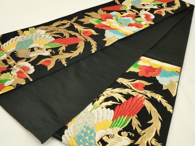 平和屋着物◎六通柄袋帯　唐織　鳳凰　黒地　金銀糸　正絹　逸品　AABL5059ou