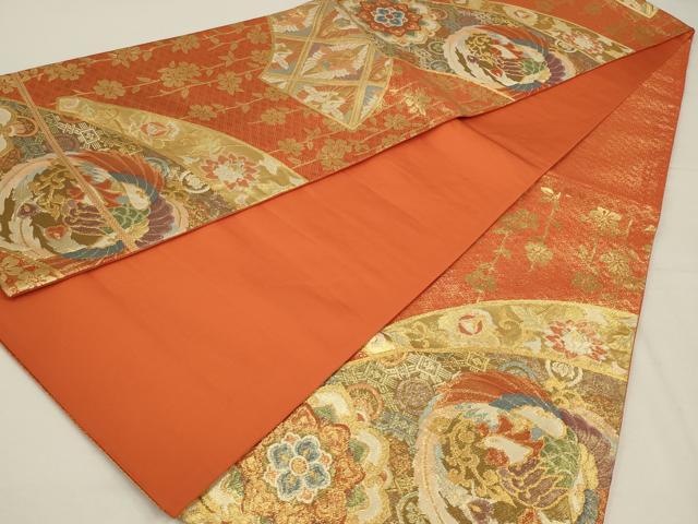 平和屋着物◎六通柄袋帯　地紙鳳凰花文　金糸　正絹　逸品　AABL5061ou