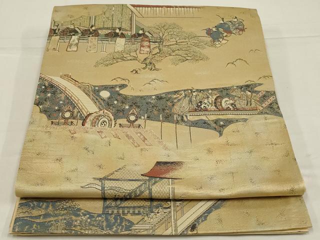 平和屋着物◎六通柄袋帯　人物風景文　正絹　逸品　AABL5064ou