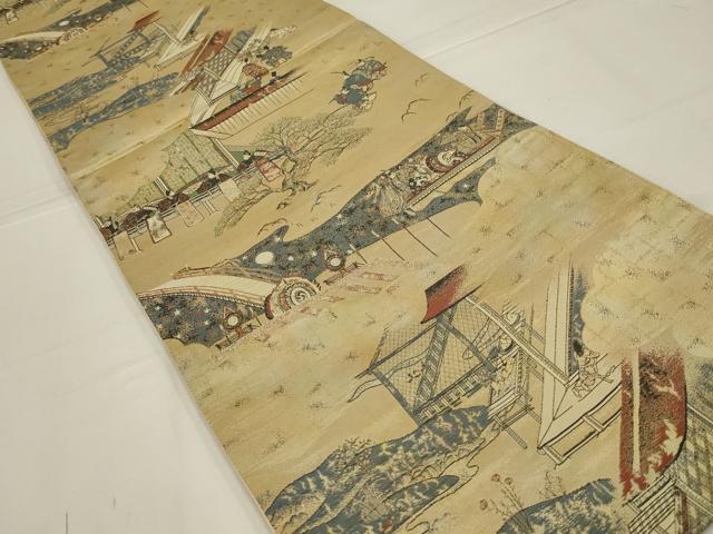 平和屋着物◎六通柄袋帯　人物風景文　正絹　逸品　AABL5064ou