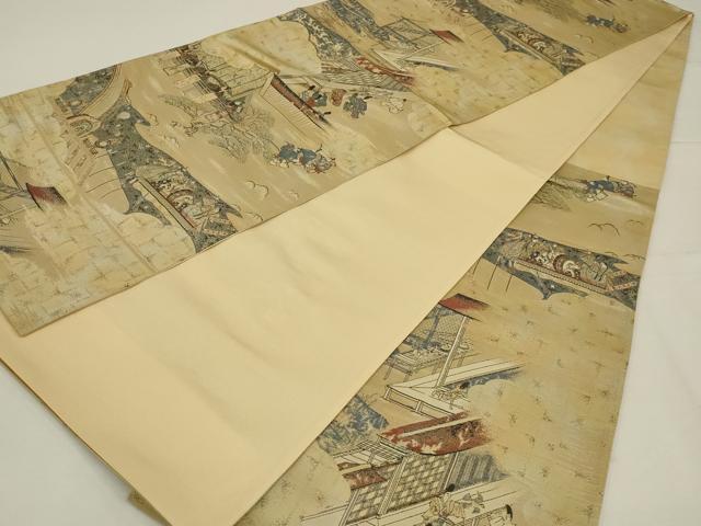 平和屋着物◎六通柄袋帯　人物風景文　正絹　逸品　AABL5064ou
