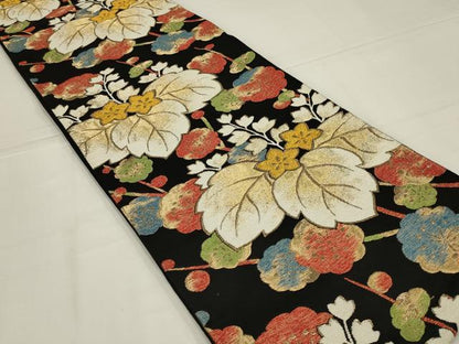 平和屋着物◎六通柄袋帯　唐織　花桐文　黒地　金糸　正絹　逸品　AABL5066ou