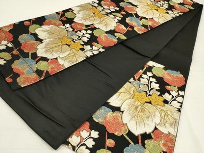平和屋着物◎六通柄袋帯　唐織　花桐文　黒地　金糸　正絹　逸品　AABL5066ou