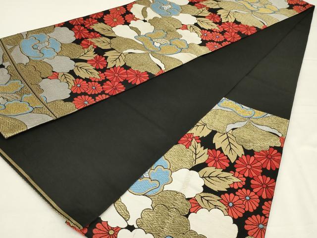 平和屋着物◎六通柄　本袋帯　唐織　花づくし文　黒地　金銀糸　AABL5067ou