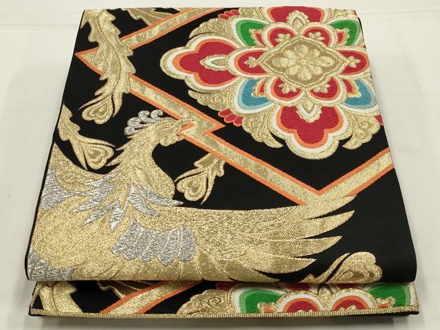 平和屋着物◎六通柄袋帯　唐織　鳳凰花文　黒地　金銀糸　正絹　逸品　AABL5073ou