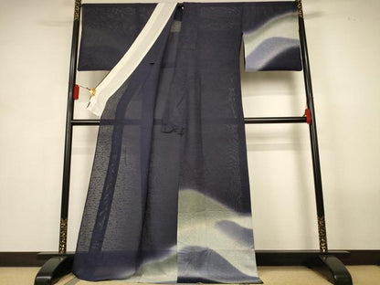 平和屋着物＊夏物　訪問着　紗　遠山文　暈し染め　ロング丈　正絹　逸品　AABL5081jd