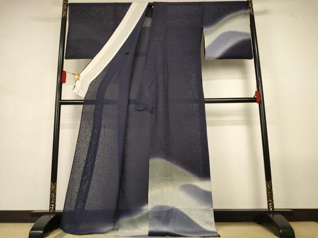 平和屋着物＊夏物　訪問着　紗　遠山文　暈し染め　ロング丈　正絹　逸品　AABL5081jd