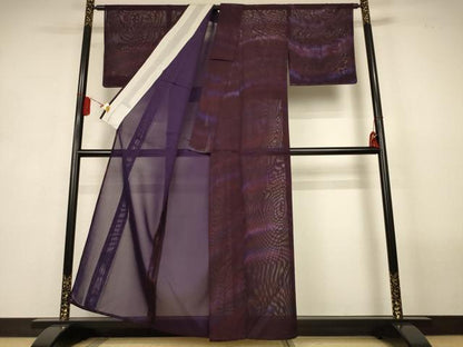 平和屋着物＊夏物　小紋　紗　縞　暈し染め　正絹　逸品　未使用　AABL5091jd