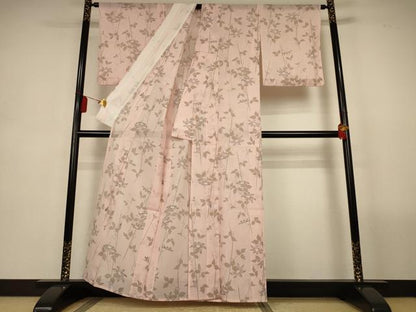 平和屋着物＊夏物　小紋　絽　草花文　洗える着物　AABL5095jd