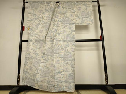 平和屋着物＊夏物　本場小千谷ちぢみ　風景文　麻　逸品　未使用　AABL5099jd
