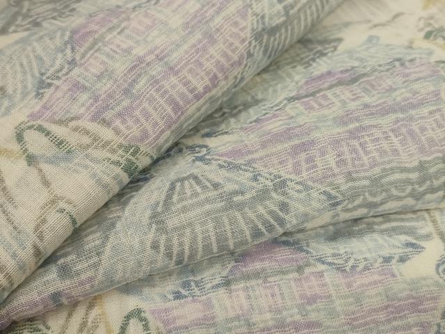 平和屋着物＊夏物　本場小千谷ちぢみ　風景文　麻　逸品　未使用　AABL5099jd