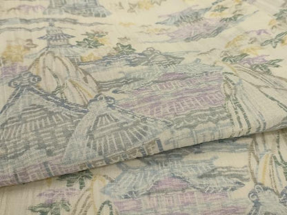 平和屋着物＊夏物　本場小千谷ちぢみ　風景文　麻　逸品　未使用　AABL5099jd