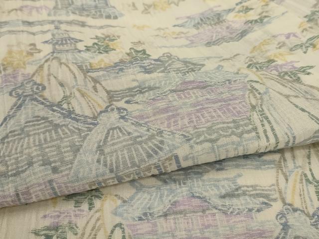 平和屋着物＊夏物　本場小千谷ちぢみ　風景文　麻　逸品　未使用　AABL5099jd