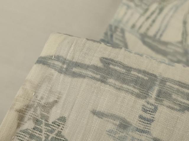 平和屋着物＊夏物　本場小千谷ちぢみ　風景文　麻　逸品　未使用　AABL5099jd
