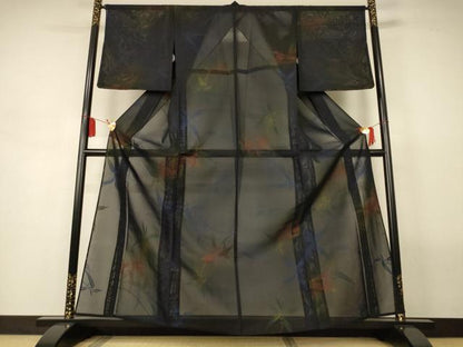 平和屋着物＊夏物　小紋　風通紗　枝葉文　正絹　逸品　未使用　AABL5101jd